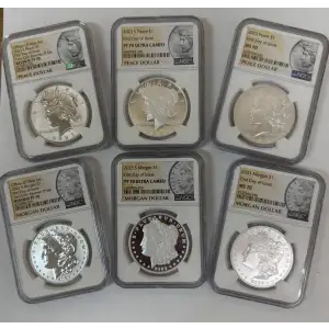 2023 $1 Morgan and Peace Dollar 6-Coin Set NGC P-S MS/PF 70 FDOI