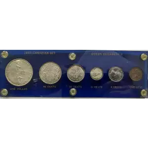 1953 Canadian Queen Elizabeth II Silver 6 Coin Set, 1 Dollar, 50 Cents, 25 Cents, 10 Cents, 5 Cents, 1 Cent