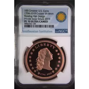 2019 39.4mm Smithsonian Collection U.S. First Silver Dollar 100 Greatest U.S. Coins ULTRA CAMEO (2)