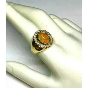 14K Yellow Gold Opal Ring Natural Melee Diamonds 3-1 (6)