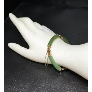 14K YG Vintage Curved Rounded Jade w/Chinese Symbol Link Bracelet. B8-5 (3)