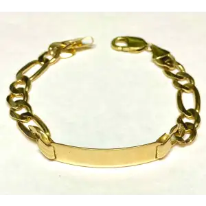 14K YG Solid Men's Figaro Style ID-Bracelet. 9.5