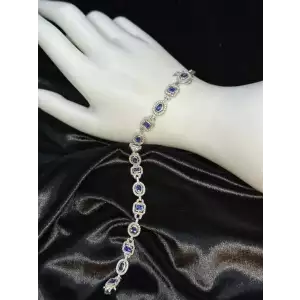 Luxury 14K White Gold Diamond & Blue Sapphire Bracelet – 3.50 CTW of Elegance 3-7  (5)