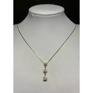 14K YG Ladies 3 Stone Tier Natural Diamond Pendent Necklace 1.0tcw 18