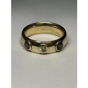 14K Yellow Gold Ring W/ Ruby, Diamond, Sapphire USA RED WHITE & BLUE 4TH JULY 3-6D (3)