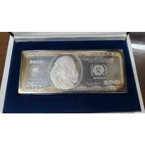 VINTAGE 2000 $100 BILL Proof Dollar Franklin 4 Oz Bar In Box W/ C.O.A. Golden Franklin (3)