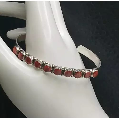 Zuni Sterling Silver & Red Coral Bangle Bracelet B10-5 (3)