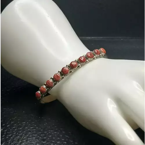 Zuni Sterling Silver & Red Coral Bangle Bracelet B10-5 (5)