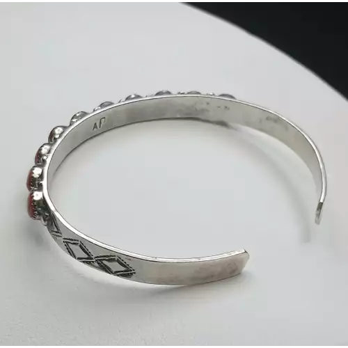 Zuni Sterling Silver & Red Coral Bangle Bracelet B10-5