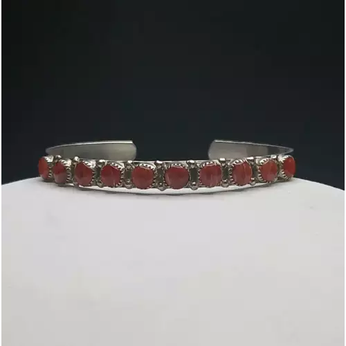 Zuni Sterling Silver & Red Coral Bangle Bracelet B10-5 (2)